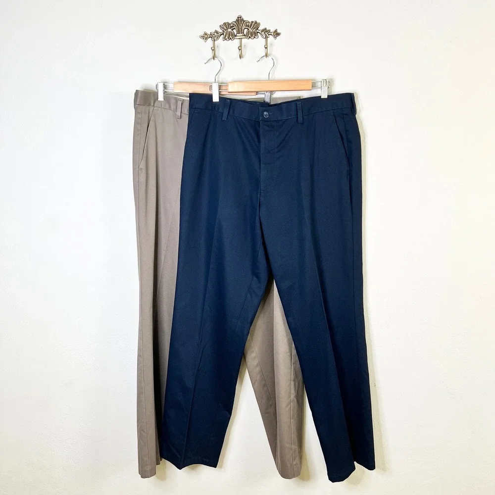 Dockers Chino Pants Flat Front Classic Fit Men Size 38x34 Navy Khaki Bundle (2)